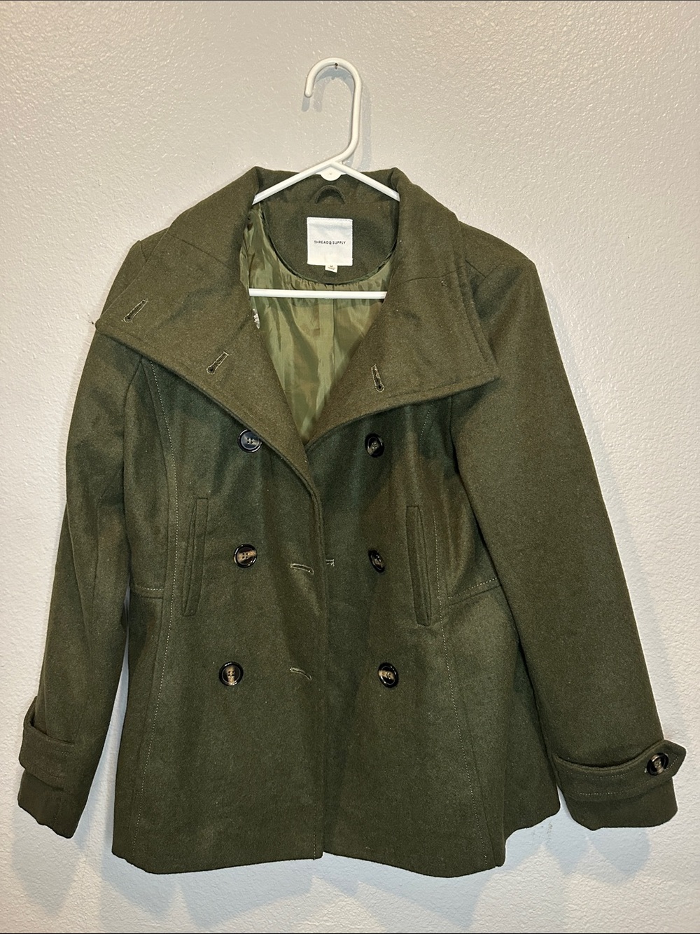Thread & Supply Olive Green Double Breasted Military Peacoat Size M